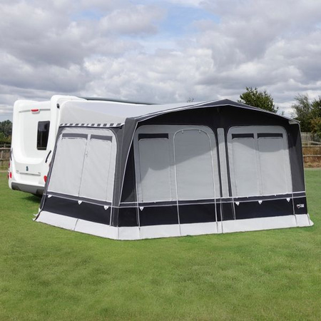 Przedsionek dmuchany sezonowy CAMPTECH Brillant Air 20 - obwód 1125-1150 cm, tkanina poliakrylowa Camptex, 3 okna, pompka w zestawie