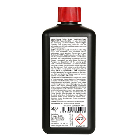 Yachticon Pura Tank 500 ml - chlorine-free drinking water tank cleaner, oxygen active, for 160 l, motorhome and boat