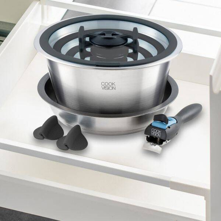 Cookvision nesto 11-piece cookware set - 3 pots, pan, lids, detachable handle, induction, for motorhomes