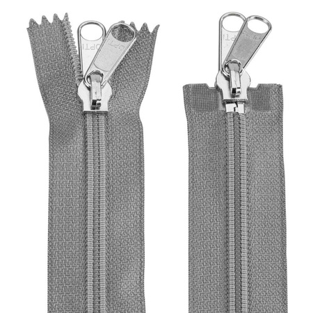 Opti two-way zip 210 cm grey - separating, with double slider for awnings and tents