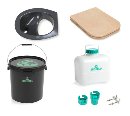 TROBOLO DIY composting toilet set with wooden seat, grey - 22 l and 10 l containers